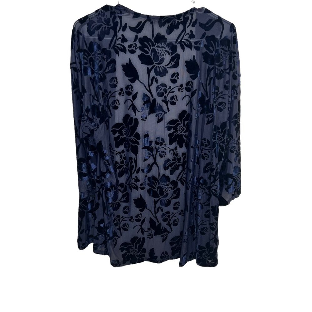 Always Indigo Cardigan Floral Navy Blue Velvet Womens L